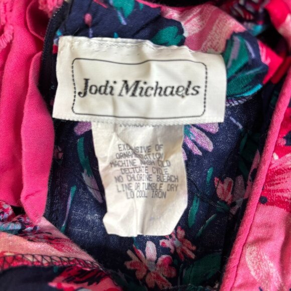 Vintage Jodi Michaels Floral Fit Flare Dress Small Navy Pockets Bow Zipper - Picture 7 of 8